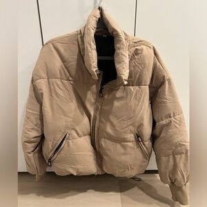 Beige Cropped Puffer Jacket